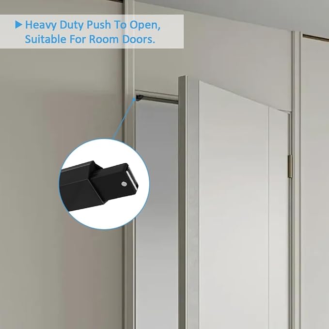 Heavy Duty Push to Open Door Latch, 2 Pack Black Magnetic Push Latches, Hidden Push Touch Latch Hardware for Push to Open Cabinet, Magnetic Door Catch for Cabinet Drawer Wardrobe Kitchen Door