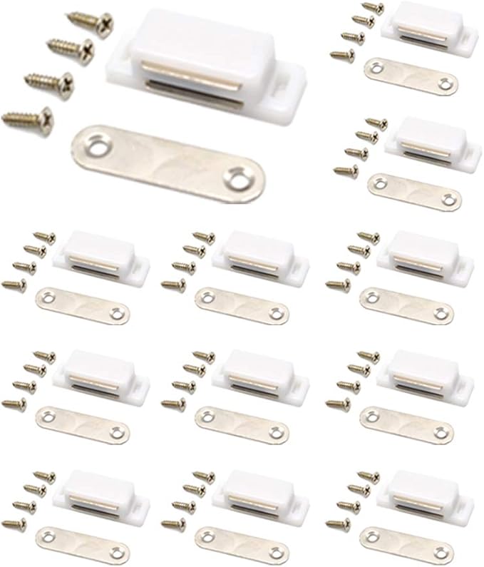 Cabinet Magnet Latch - Best for Cabinet Doors, Cupboards, Drawers and Shutters - Cabinet Magnetic Latch Easy Install - Magnetic Cabinet Catch Screws Included - Set of 12(White)