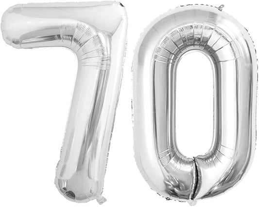 GOER Number 70 Balloons for 70th Birthday Party Decorations,42 Inch Jumbo Foil Helium Balloons for 70th Anniversary (Silver)