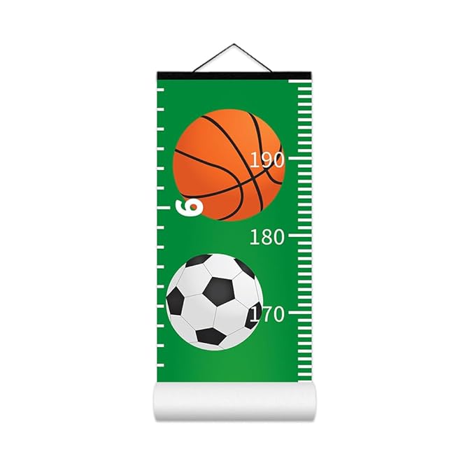 Baby Growth Chart for Wall - Height Chart for Kids Nursery Decor Wall Hanging Measurement Ruler with Black Scroll Toddlers Room Decor Birthday Christmas Gifts for Boys Girls 79"X7.9" (Sports Balls)