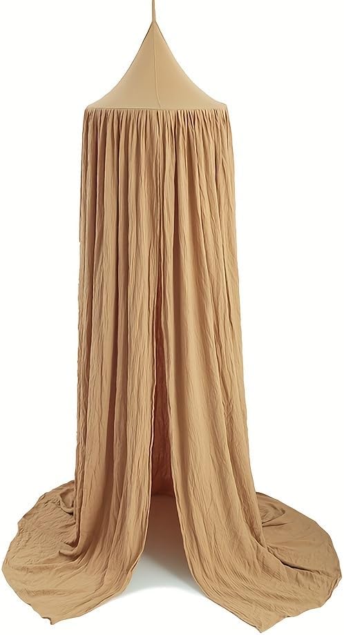 Cotton Kids Bed Canopy, Nursery Room Baby Crib Hanging Curtain Mosquito Net Hideaway Bedding Children Reading Nook Decoration, Pastel Neutral Color for Boys & Girls (Khaki)