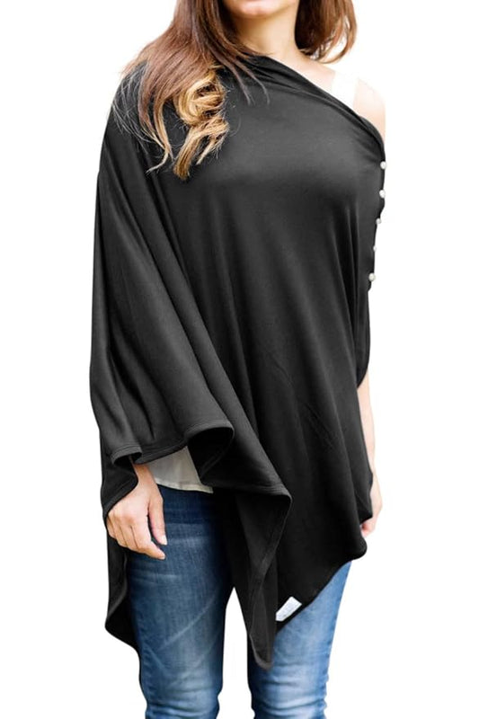 Byrd & Blume Maternity Nursing Cover Breathable Lightweight Breastfeeding Cover Wrap Shawl Scarf Poncho Full 360 (Black, One size)