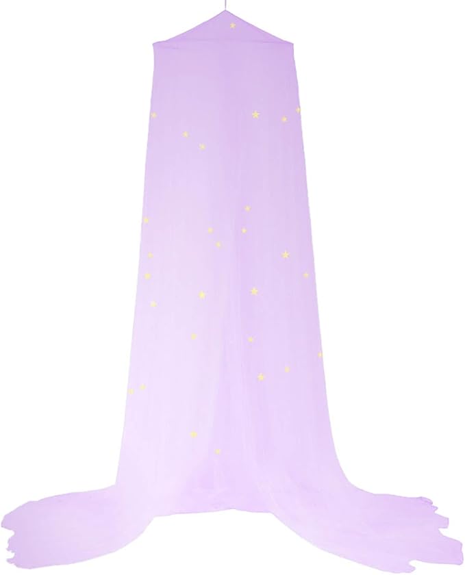 BCBYou Bed Canopy Mosquito Net with Fluorescent Stars Glow in Dark for Baby, Kids, and Adults, for Cover The Baby Crib, Kid Bed, Girls Bed Or Full Size Bed (Purple)