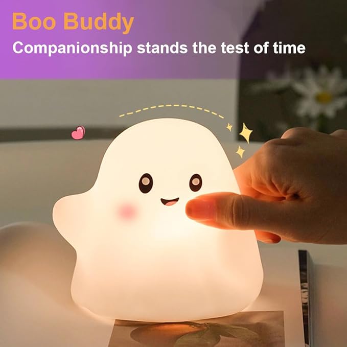 Ghost Night Light for Kids, Silicone Nursery Nightlight with 13 Interactive Sound Effects ,Halloween Decor Lamp Adjustable Dimmable Lamp with Touch Sensor Children's Christmas Gifts (white ghost)