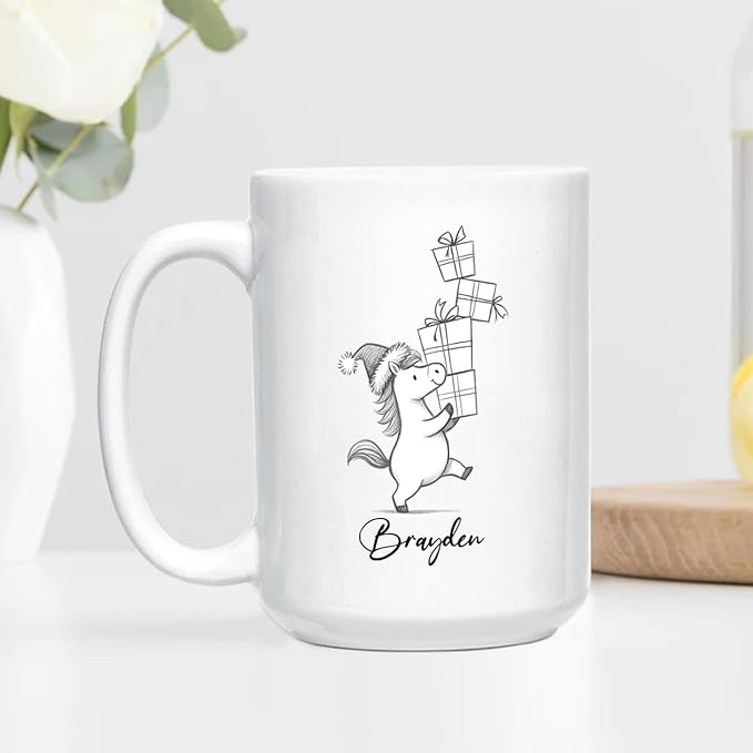 Awesome Horse Coffee Mug Gift for Horses Lovers Brother Sister Birthday Christmas, Personalized Horses Accent Teacup, Customized Name Horse Ceramic Mug 11Oz 15Oz, Cute Animal White Cup Gift For Kids