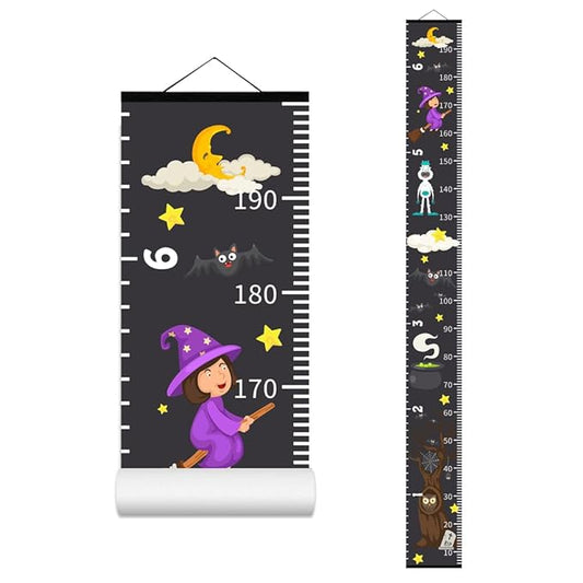 Baby Height Growth Chart - Canvas Height Chart for Kids Baby Child Toddler Boys Girls Growth Chart for Wall Room Nursery Decor Hangable and Removable Measuring Wall Ruler (Witch, Black Wood)