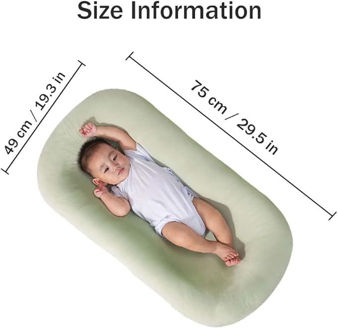 Baby Lounger Pillow Soft Organic Cotton Breathable Infant Lounger for Home and Travel (Green)
