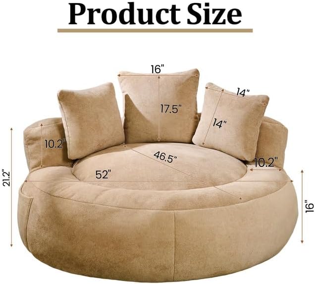 Bean Bag Chair for Adults, Comfortable Bean Bag Sofa with Back Support and Pillows, Giant Bean Bag Chairs Suitable for Living Rooms, Bedrooms and Apartments -Khaki