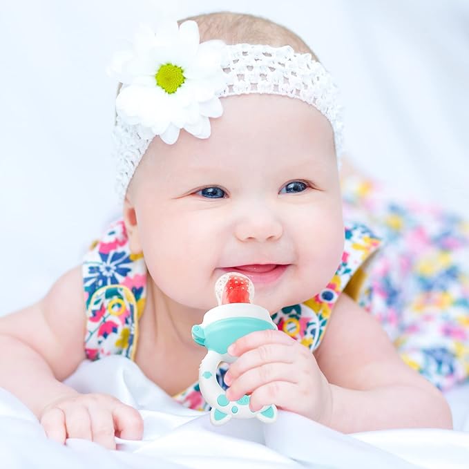 Baby Solids/Frozen Fruit Feeder Pacifier, Infant Teether Toy 4M+, BPA-Free Silicone Pouch & Nipple, Safely Introduce Solids, Teething Relief, 2-Pack (Piglet - Mint Green Pink, S/M/L)