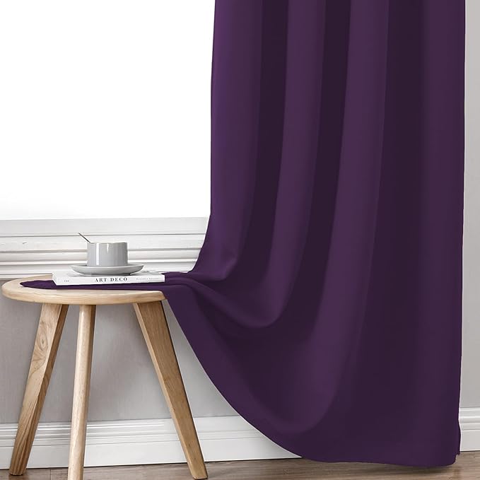 ChrisDowa 100% Blackout Curtains 90 inch Long for Bedroom with Black Liner, 2 Thick Layers Total Blackout Thermal Insulated Grommet Long Window Curtains 2 Panels Set (Royal Purple, 52 x 90 Inch)