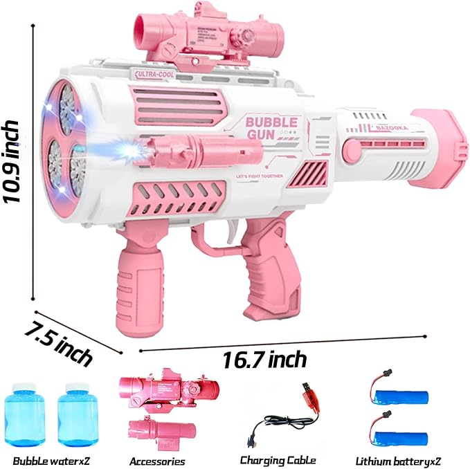 Automatic Gatling Bubble Gun,Big Size 7.5"x16.7",That Produces Thousands of Bubbles per Minute, Suitable for Children and Adults and Perfect for Summer Indoor and Outdoor Parties