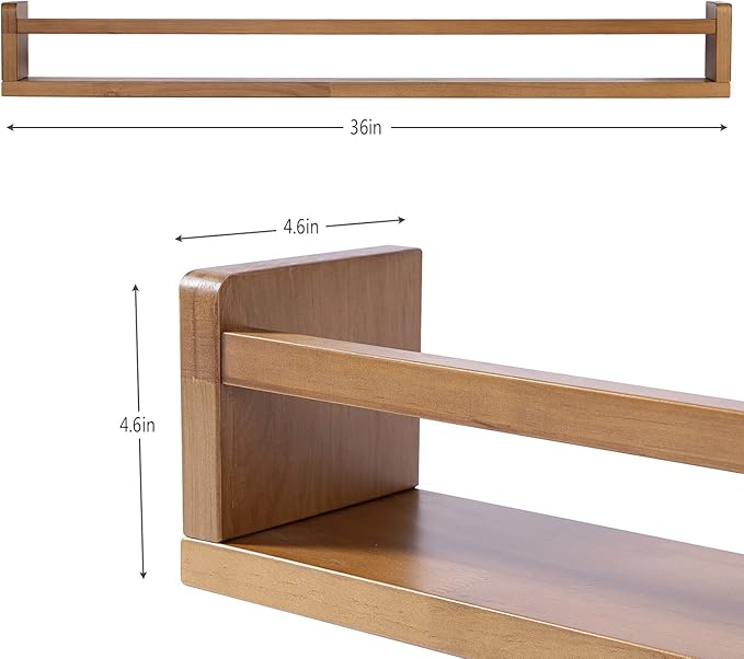AZSKY Light Walnut Nursery Book Shelves 36 in Floating Wall Mounted Bookshelf Kids Room Hanging Shelves Toddlers Toys Books Storage Organizer a Set of 3