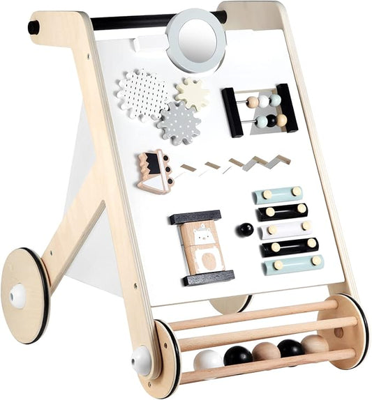 Beright Wooden Baby Walker with Roller, Push and Pull Learning Activity Walker, Multi-Functional Kids’ Activity Toy, Multiple Activities Center, Develops Motor Skills & Stimulates Creativity, Natural