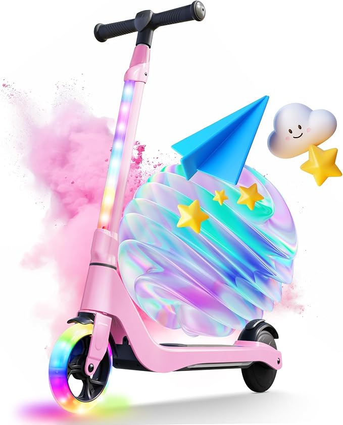 CBD Electric Scooter for Kids, 6 Mph Top Speed, Up to 5 Miles Range, 5.3" Solid Tires Wheel and Front Light, Kick Scooter Adjustable Height for Kids Age 6-12