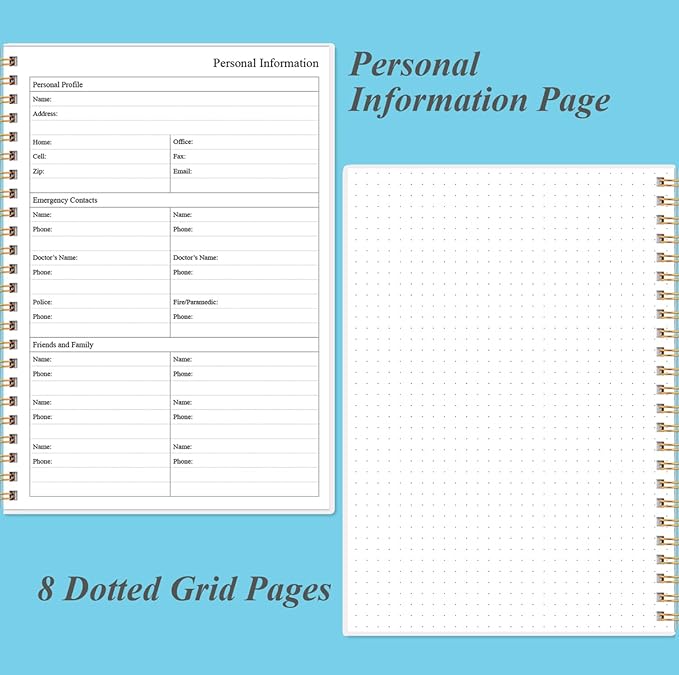 Daily Planner Undated - B5 To Do List Notebook Hourly Schedules, Spiral Appointment Planner for Women and Men, PVC Hardcover, Inner Pocket, Elastic Closure, 7" x 10", Blue Watercolor