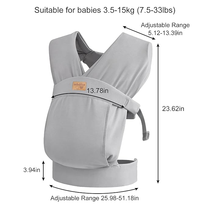 Baby Wraps Carrier Sling, Baby Carrier for Newborns and Toddlers,Skin-Friendly and Soft Front Baby Carrier Wrap Perfect Baby Gifts (Light Grey, Cotton)
