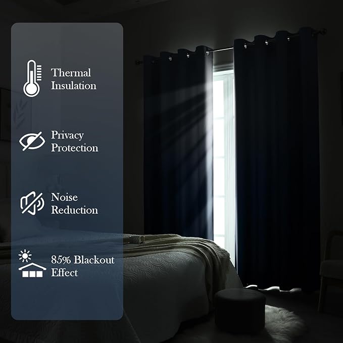 HOMEIDEAS Navy Blue Ombre Blackout Curtains 52 X 84 Inch Length Gradient Room Darkening Thermal Insulated Energy Saving Grommet 2 Panels Window Drapes for Living Room, Bedroom