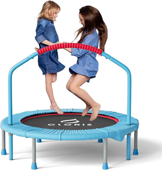 CLORIS 38in/48in Folding Trampoline - Max Load 220lbs / 450lbs Mini Trampoline Rebounder Trampoline for Adults with Adjustable Foam Handle, with safty Padded Cover Best Gift for Kids/Adult