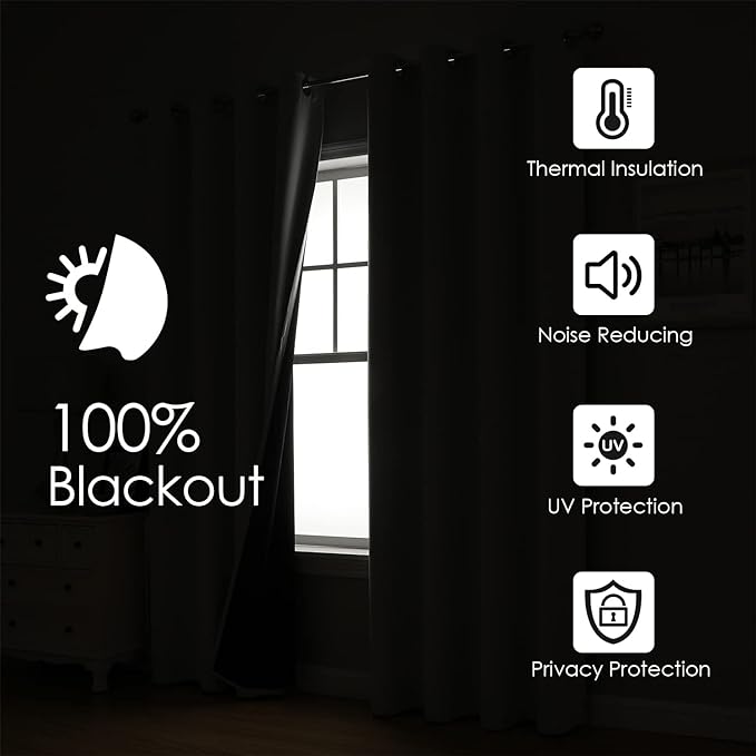 ChrisDowa 100% Blackout Curtains for Bedroom with Black Liner, 2 Thick Layers Total Blackout Thermal Insulated Grommet Window Curtains 2 Panels Set (Forest Green, 42 x 84 Inch)