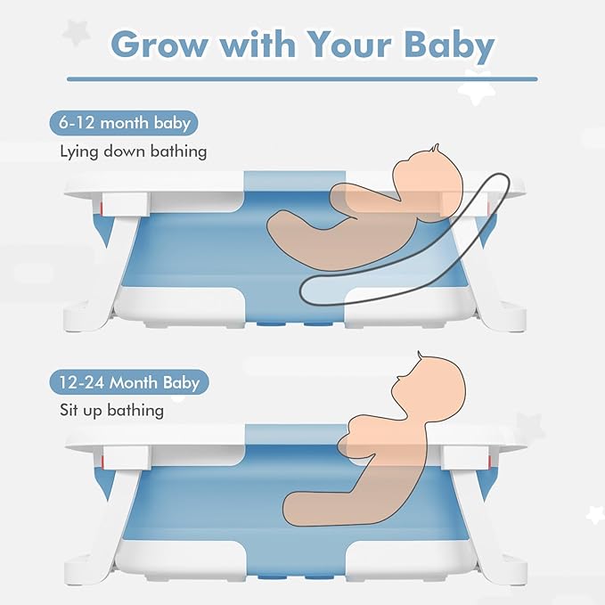 Collapsible Baby Bathtub,Baby Bath Tub with Soft Cushion & Thermometer,Baby Bathtub Newborn to Toddler 0-36 Months,Portable Travel Baby Tub
