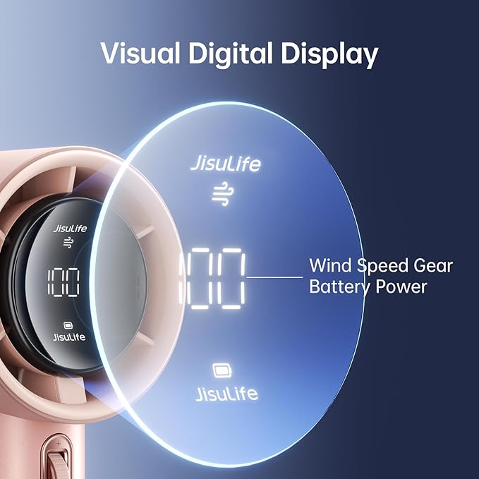 JISULIFE Portable Handheld Fan, Speed(1-100) Adjustable Turbo Mini and 3600mAh Battery Rechargeable Personal Fan, Digital Display, Gifts for Women Men Travel/Camping/Outdoor-Pink
