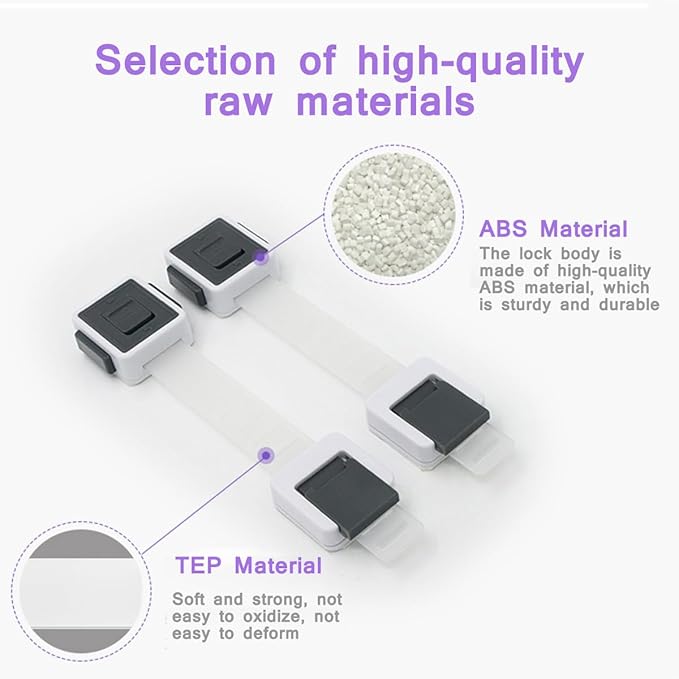 Child Proof Cabinet Locks, 4 Pack Child Locks for Drawer Cupboard Dishwasher Cupboard Pantry and Toilet. Adhesive Safety Baby Proofing Fridge Lock for Kids and Toddler