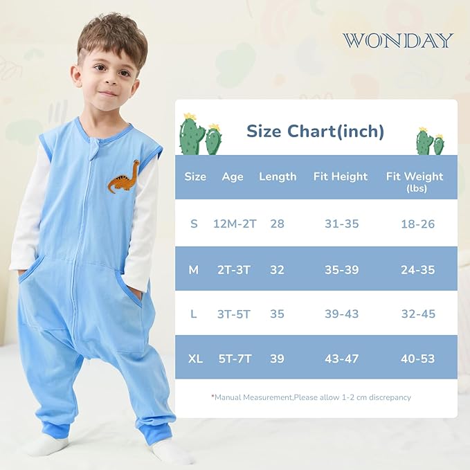 Baby Toddler Sleep Sack with Feet 2.5 TOG Winter, Wearable Blanket with Legs, Toddler Sleeping Sack Long Sleeve (Dinosaur, 3T-5T)