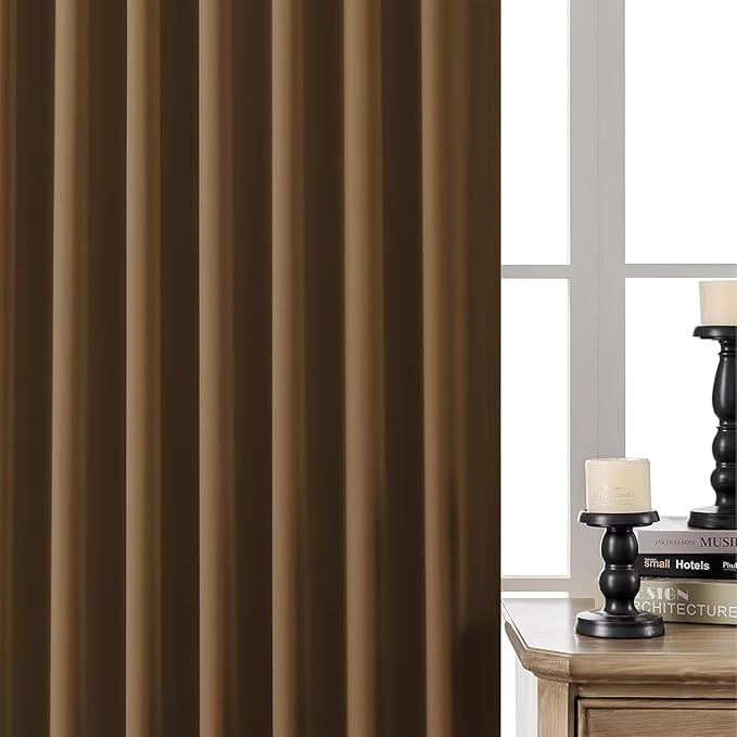 Joydeco Blackout Curtains 96 Inches Long for Bedroom, Thermal Insulated Black Out Curtains 2 Panels Set, Room Darkening Drapes for Living Room Window (W52 x L96 Inch, Brown)