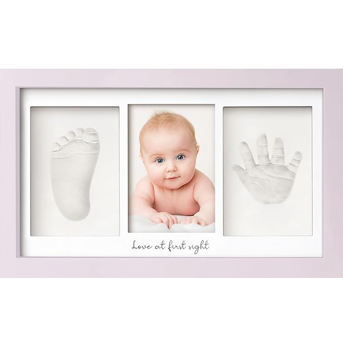 Baby Hand and Footprint Kit - Clay Handprint Keepsake Frame, Newborn Nursery Picture Frame, Personalized New Mom Gifts for Baby Shower & Registry (Soft Lilac)