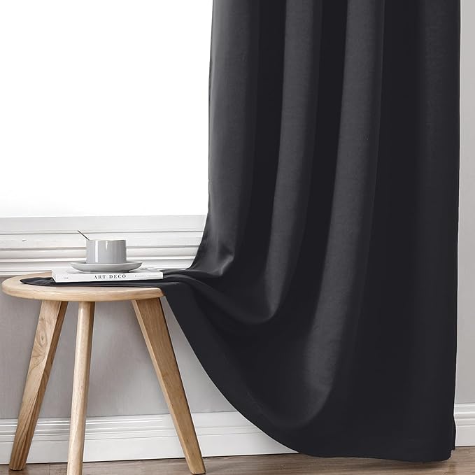 ChrisDowa 100% Blackout Curtains for Bedroom with Black Liner, 2 Thick Layers Total Blackout Thermal Insulated Grommet Window Curtains 84 Inch Long 2 Panels Set (Dark Grey, 52 x 84 Inch)
