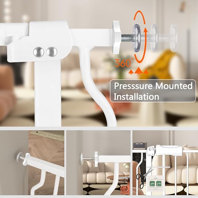 Baby Gate for Doorways Stairs Hallway 76.3-81.1 Inch Wide, Walk Through Child Gates with Pressure Mounted Extention Kit, Indoor Safety Child Gates for Kids or Pets