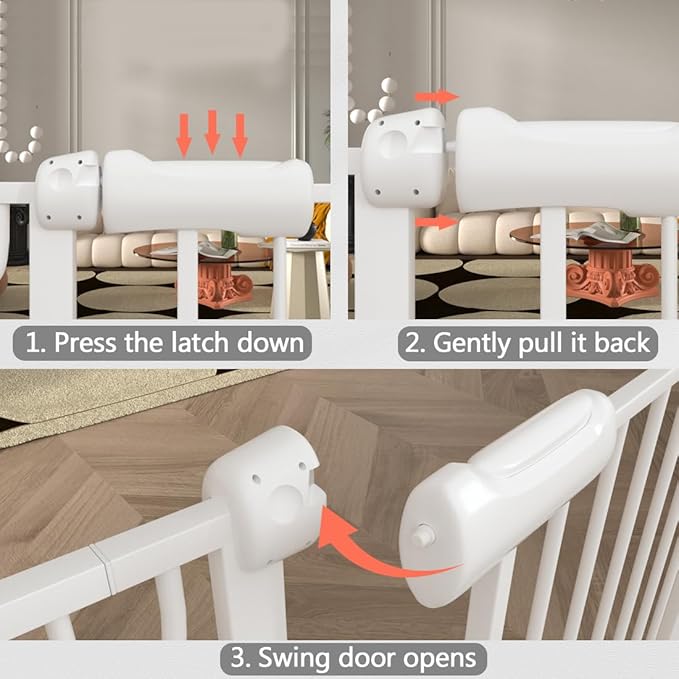 Baby Gate for Doorways Stairs Hallway 85.8-90.5 Inch Wide, Walk Through Child Gates with Pressure Mounted Extention Kit, Indoor Safety Child Gates for Kids or Pets