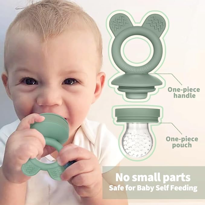 Bessentials Baby Fresh Fruit Food Feeder - 2 Pack Silicone Baby Mesh Feeders for Infant Safe Self Feeding |3 Sizes Food Pouches Included| Suitable for Baby 4m+ (Dark Red & Navy Blue)