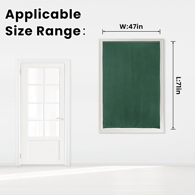 Blackout Curtains for Bedroom Stick On Curtains Window Shades Pull Down Blackout Window Cover No Drillng Self Adhesive Curtains No Rod Small Curtain, 47" W X 71" L, Dark Green, 1 Panel
