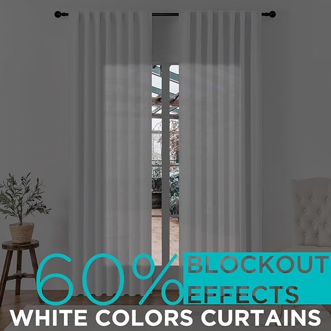 Joydeco White Blackout Curtains 96 Inches Long for Bedroom, Curtains 96 Inch Length 2 Panels Set, Room Darkening Curtains & Drapes for Living Room Window (W52 x L96 Inch, Greyish White)