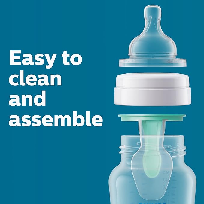 Philips Avent Anti-Colic Bottle with AirFree Vent, 9oz, with Flow 2 Nipples, 1m+, 4pk, Blue, SCY703/24