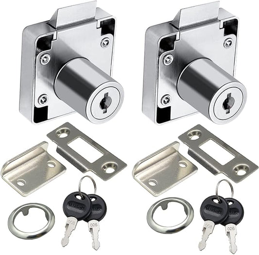 Automatic Lock Tongue Cabinet Drawer Furniture Locker Showcase Lock Drilling Diameter 3/4"/19mm for (3/5"-/15mm -7/8"-/22mm) Door Panel(2 Pack)
