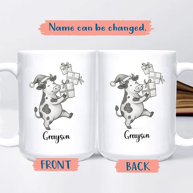 Cow Ceramic Cup 11 15Oz, Personalized Cow Coffee Mug Gift For Christmas, Unique Animal White Accent Coffee Cup, Custom Cows Lover Coffee Mug With Name, Unique Cows Teacup Gift For Kid Child Birthday