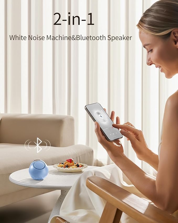 2025 Mom's Choice Awards, Portable Sound Machine for Baby Adult, AI Cry Detection, 18 Soothing Sound, Bluetooth Rechargeable White Noise Machine for Home Office Travel, Nursery Light, Blue