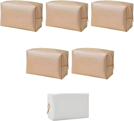 Bridesmaid Proposal Gifts Letter Cosmetic makeup bag bulk for Wedding Party Favors Bachelorette party decorations Toiletry Organizer Bag Makeup Case Gift (6, White&Gold)