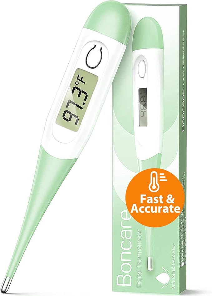 Boncare 10 Seconds Digital Thermometer for Adults and Kids - Accurate & Safe Rectal Thermometer for Baby with Fever Alarm, Oral Thermometer (Light Green)