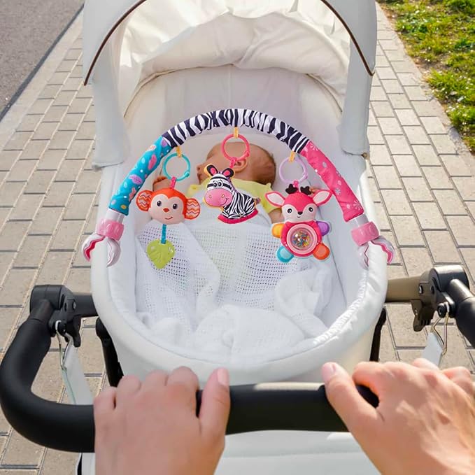 Baby Stroller Arch Toys, Crib Mobile for Infants Adjustable Bassinet Mobile with Universal Clamps, Activity Toy Bar for Bouncer Newborn Car Seat Stroller Sense Toy for Baby 0-12 Months