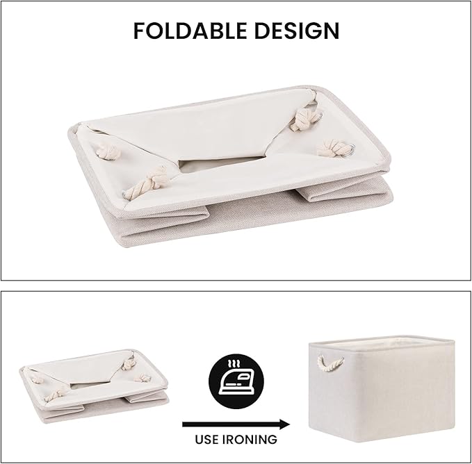 Bidtakay Large Fabric Storage Bins Beige Linen Closet Organizers Set of 2 Baskets for Shelves Clothes Bedroom 16x11.8x11.8 Inch Foldable Organization Baskets for Towels Blankets Storage Dog Toys