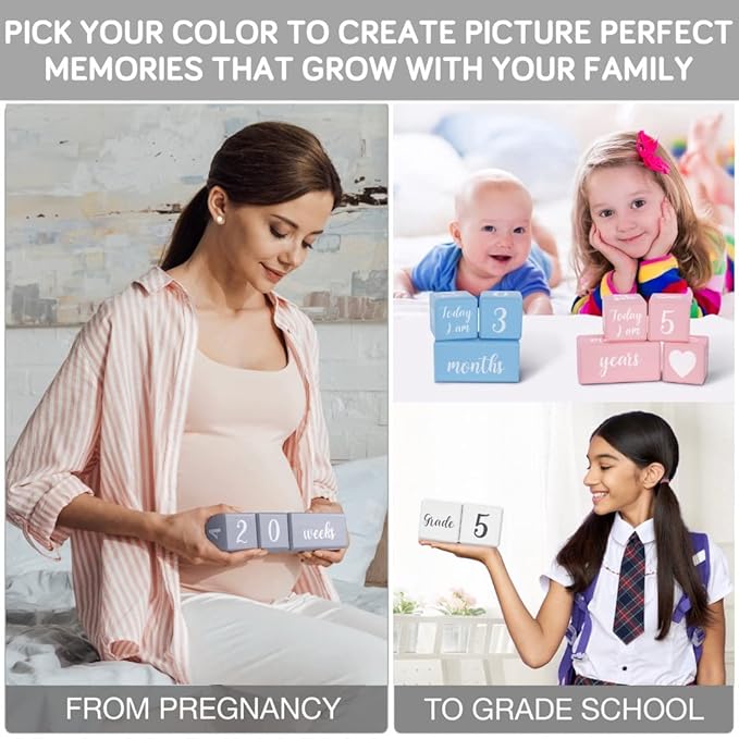 Blue Baby Monthly Milestone Blocks. Baby Age Blocks for Girl or Boy Baby Photo Props and Baby Shower. Month Baby Milestone Blocks with Grammatically Correct Month and Year