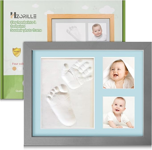 Baby Keepsake Frame,Personalized Newborn gifts,Newborn footprint kit,Baby hand and footprint kit,new mother gifts(grey)