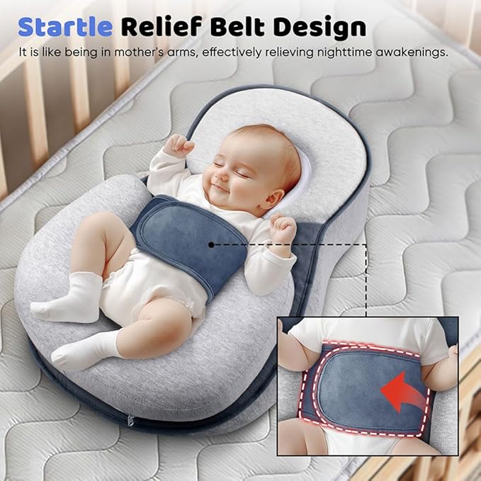 Baby Lounger Pillow, Adjustable Strap Incline Cushion for Breastfeeding & Bottle Time for Tummy Play