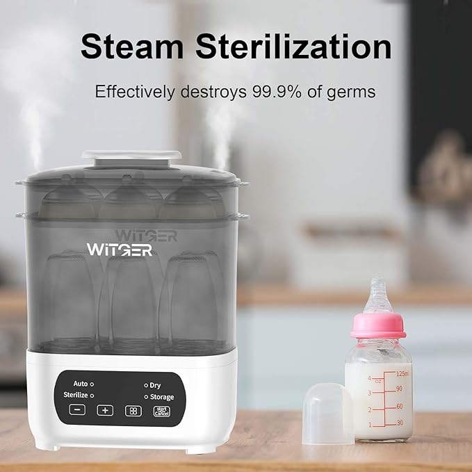 Baby Bottle Sterilizer and Dryer, Electric Steam Sterilizer for Baby Bottles, Pacifiers, and More, with Digital Controls.
