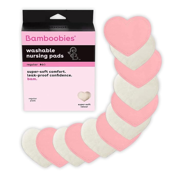 Bamboobies Women’s Nursing Pads, Reusable and Washable for Daily Use, Leak-Proof Pads for Breastfeeding, Pink, 12 Pads