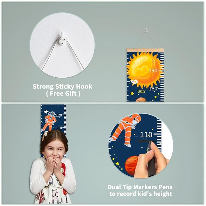 Baby Growth Chart for Wall - Height Chart for Kids Nursery Decor Wall Hanging Measurement Ruler with Black Scroll Toddlers Room Decor Birthday Christmas Gifts for Boys Girls 79"X7.9" (Sports Balls)