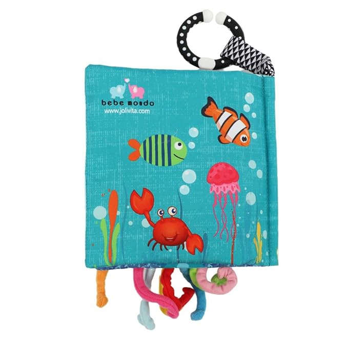 Cloth Crinkle Books for Babies Toddler – Touch and Feel Soft Baby Books, Interactive Early Learning Toys for Infants 0-6-12-18 Months Gift, Teething Toy with Teether, Fish, Octopus, Shark